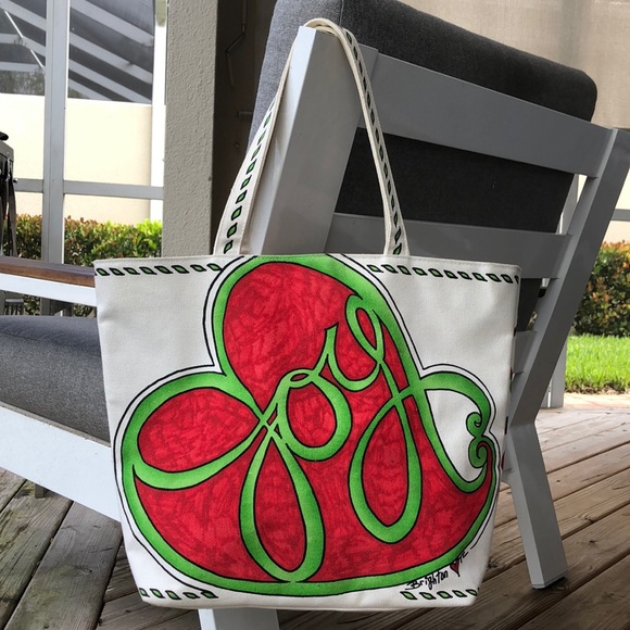 Like new! - BRIGHTON Christmas Love & Joy Double Sided Canvas Tote Bag - Picture 4 of 13